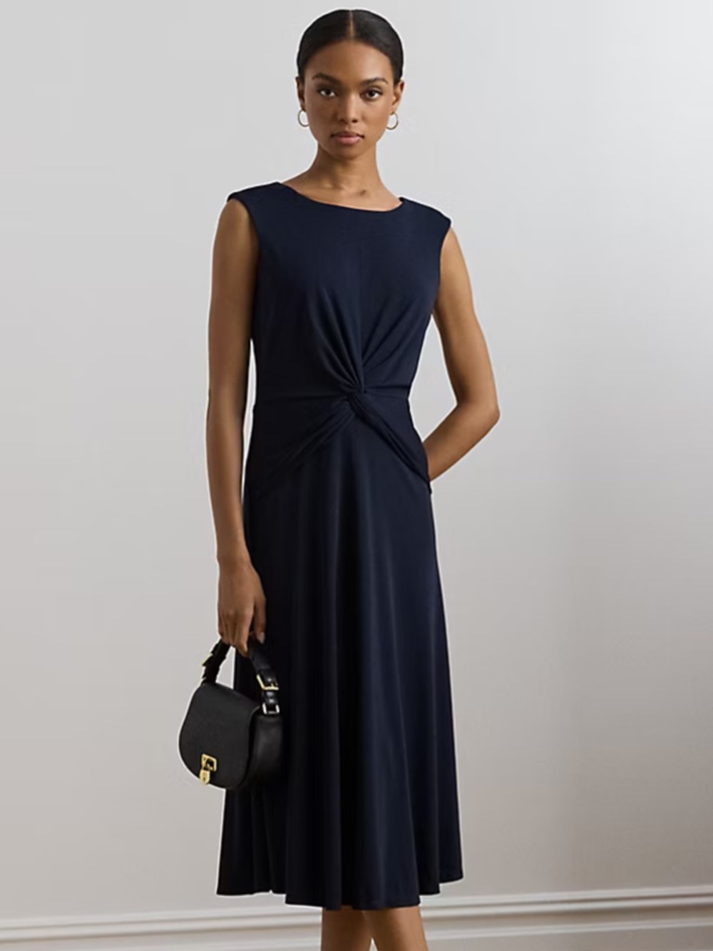 Lauren Ralph Lauren Lighthouse Navy Twist-Front Jersey Formal Midi Dress Size 6